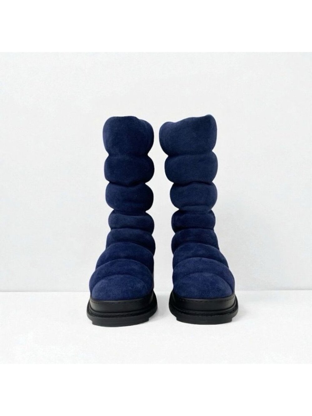 Chanel Boots Short Shoes Suede Navy Black Middle Snow - Picture 2 of 10